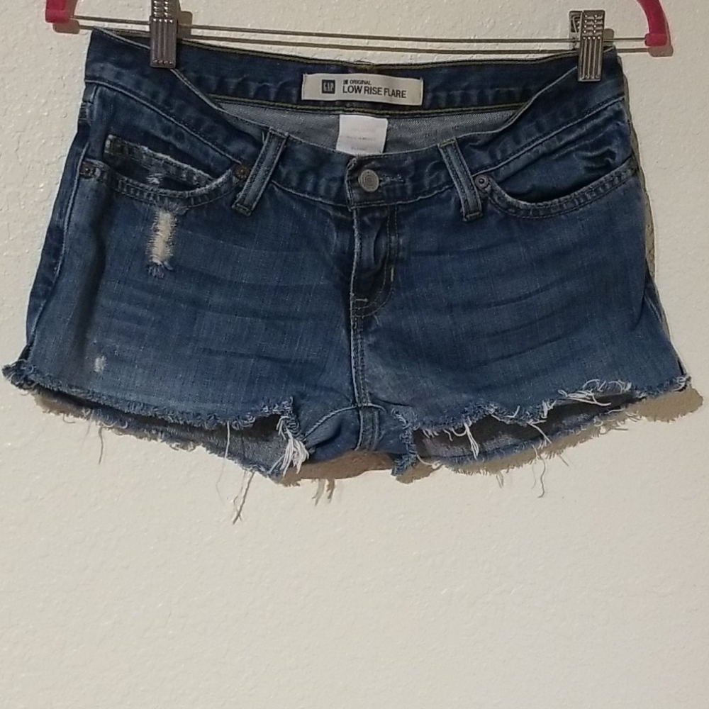 GAP Medium Blue Distressed Low-Rise Jean Shorts